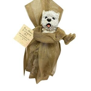 Two Sisters Terrier Gold Mesh Westie Angel Figurine White Terrier 11 x 4 1/2".
